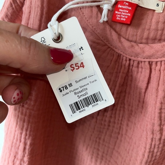 NWT Marine Layer Jude Flutter Sleeve Tank Top Rosette Pink size Small Gauzy - Picture 5 of 5